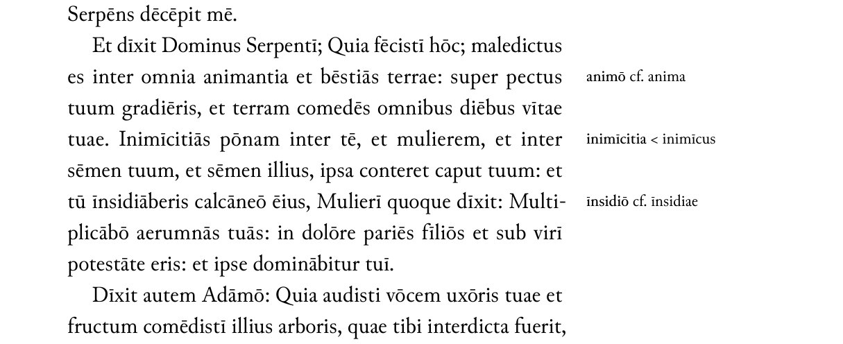 A page of Selectae e Veteri Testamento Historiae: the Latin text with notes in Latin in the margin