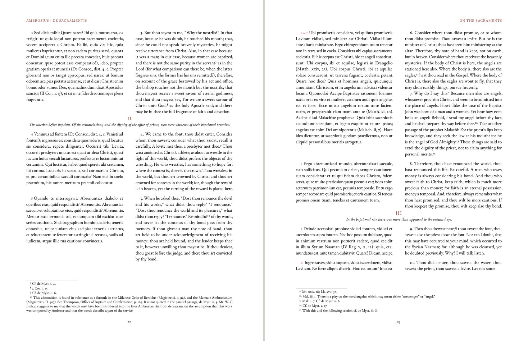 Two facing pages of De sacramentis · De mysteriis · De paenitentia
